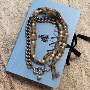 LANVIN Pearl Ribbon and Silver Chain Necklace EUC